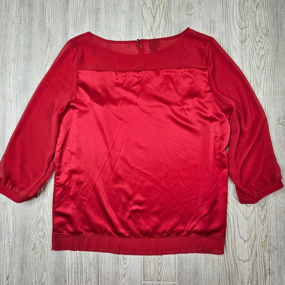 Covington‎ Womens Red Sheer Sleeve Satin Panel Blouse Top Plus Size L/G Large - Picture 7 of 8